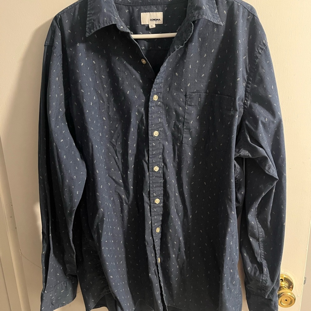 Men's Blue Long Sleeve Button Up